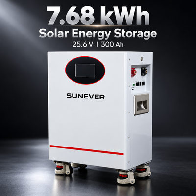 SUNEVER 7.68kWh 25.6V 300Ah LiFePO4 Lityum Güneş Enerjisi Bataryası Ev Enerji Depolama ve Şebekeden Bağımsız Yedek Güç İçin