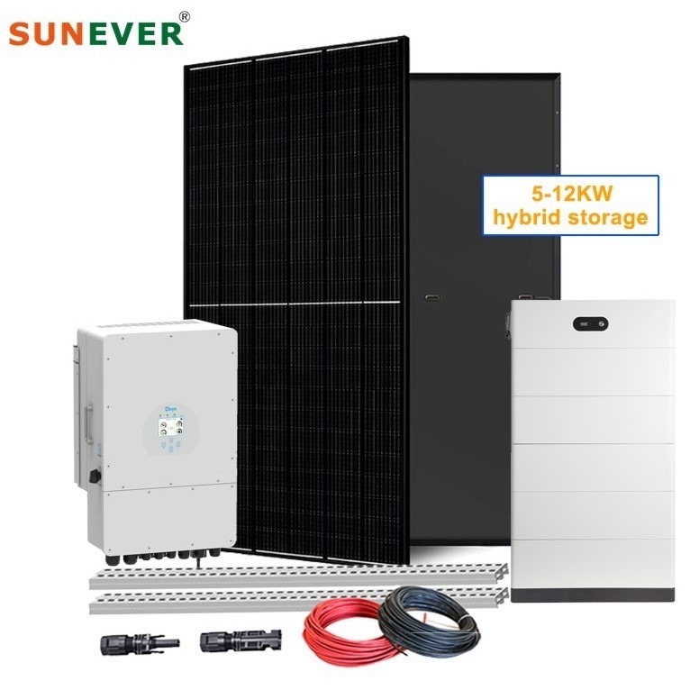 24 saatlik çalışma süresi 6kw 8kw 10kw hibrit pil ev için kurşun-asit güneş enerjisi sistemi